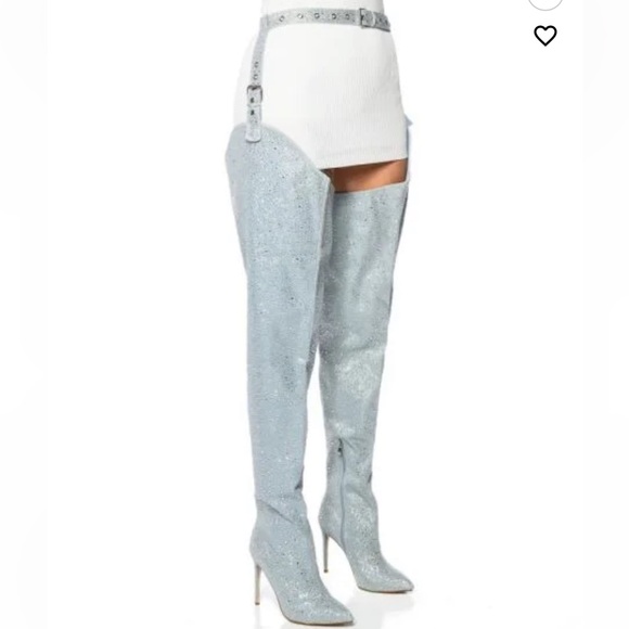 SOLD‼️ GORGEOUS Light Blue RHINESTONE thigh high Boots Sz 11 BRAND NEW - Picture 4 of 7
